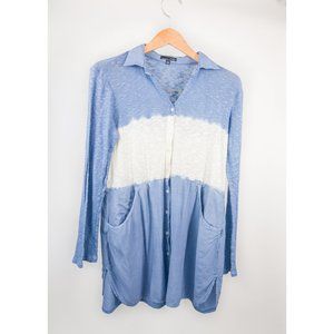 RXB Baby Blue White Cardigan button Tunic Pockets